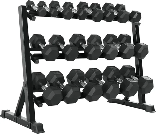 Miniatura 8 de Mancuernas hexagonales de goma con estante de 350/450/550 libras, juego de mancuernas de pesas libres para gimnasio en casa, mancuernas