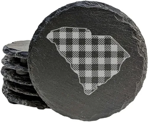 Miniatura 16 de Rustic Slate Coasters Set of 6, Round 4" with South Carolina 'Home Sweet Home' Design, for Holidays, Birthdays, Housewarming, She-Shed, Man Cave