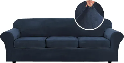 Miniatura 19 de H.VERSAILTEX - Funda elástica para sofá de 3 piezas, de suave terciopelo afelpado, para sofá biplaza con 2 cojines de hasta 72 pulgadas de ancho, se
