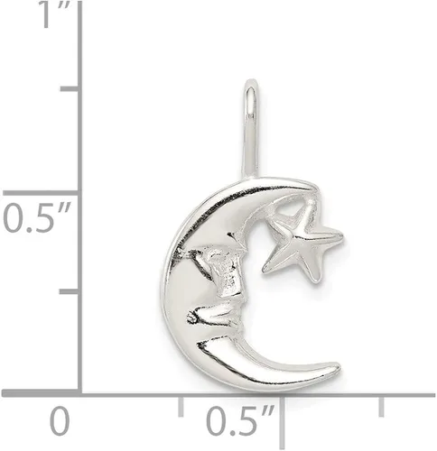 Miniatura 2 de Colgante de luna de plata de ley 925 sólido con dije de estrella 0472in x 0787in Plata esterlina