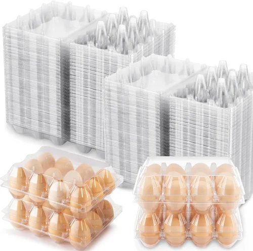 SINLUCESCE 100 Paquetes de Cajas de Huevos Baratos a Granel, Plásticas para 12 Huevos, Cajas de Huevos Transparentes de 3 * 4 Cuadrículas, Perfectas
