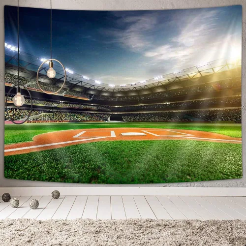 Tapiz de campo deportivo para colgar en la pared, arte profesional de béisbol Grand Arena a la luz del sol, manta de pared, toallas de playa,