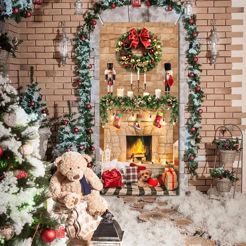 Miniatura 4 de Buryeah Decoración de puerta de Navidad, cubierta de puerta de chimenea de Navidad, pancarta de cascanueces de Navidad, telón de fondo, soporte