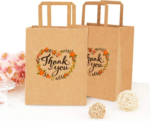 Miniatura 2 de 50 bolsas de regalo de agradecimiento a granel, 8 x 4.75 x10 pulgadas, bolsas pequeñas de regalo de papel de estraza con asas, bolsas para regalos