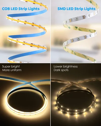 Miniatura 5 de Aclorol COB - Tira de luces LED para TV de 5 V, alimentada por USB, luz blanca cálida, 6.56 pies, 320 LED/M COB, tira de luz flexible para TV