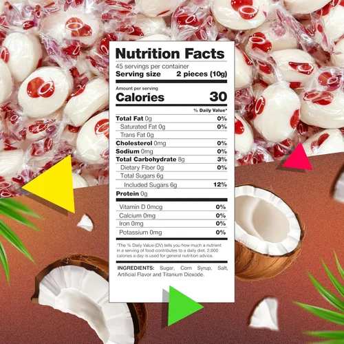 Miniatura 2 de Caramelo de coco Bolsa de 1 libra – 90 unidades Caramelo duro envuelto individualmente Relleno cremoso Golosinas tropicales para aperitivos