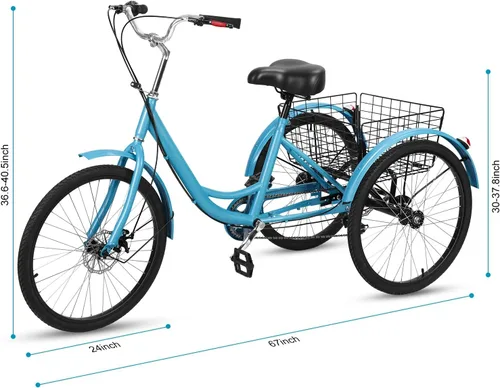 Miniatura 4 de Triciclo para adultos de 7 velocidades, bicicletas de 3 ruedas de 24 pulgadas, bicicleta de triciclo para adultos con cestas extraíbles, bicicleta