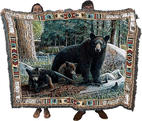 Miniatura 15 de Pure Country Weavers - Manta tejida con flecos, decorativa / tapete, de Antler Lodge, con diseño de osos, vida silvestre, cabaña del lago, regalo