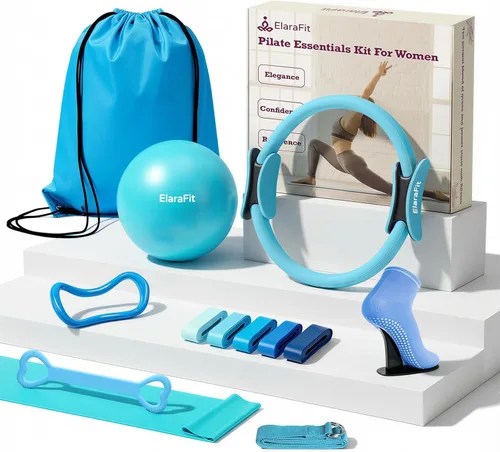 Miniatura 12 de ElaraFit Home Pilates Ring and Ball Set for Women with 5 Resistance Bands 13 inch Magic Circle Workout Starter Kit for Beginners Full Body Toning 15