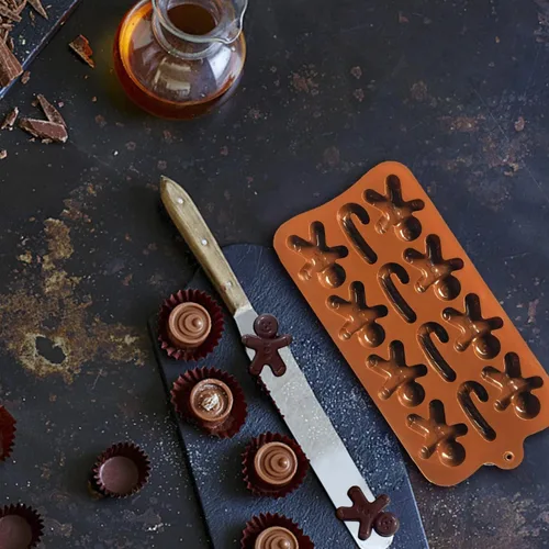 Miniatura 3 de Molde de silicona para chocolate con forma de bastón de jengibre para hombre, 2 unidades-12 cavidades, molde de silicona de Navidad para hornear