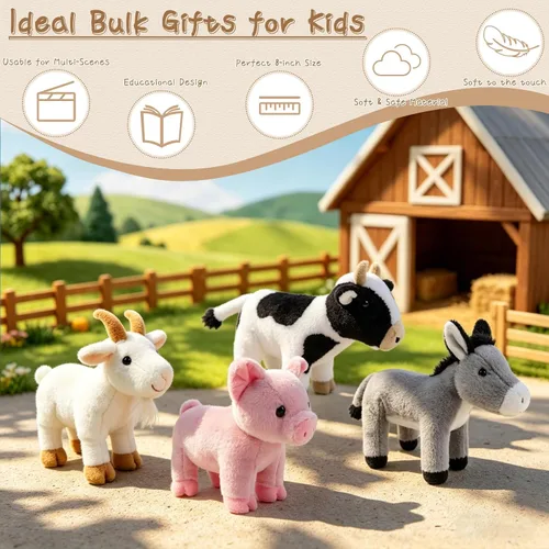 Miniatura 4 de Juego de 4 animales de peluche de granja de 8 pulgadas – cerdo, cabra, vaca y burro, juguetes ultrasuaves y lavables para niños, adorable decoración