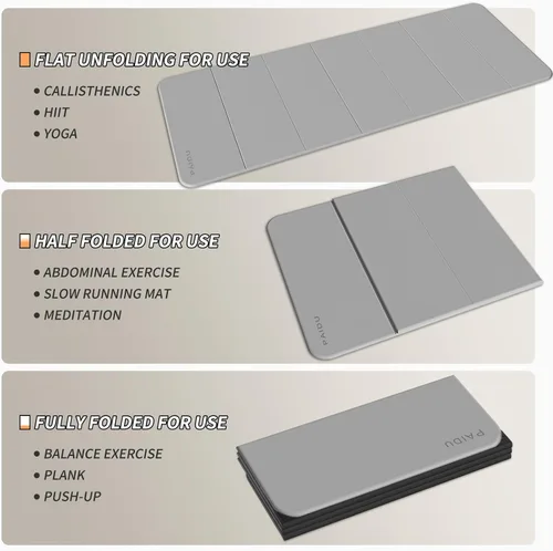 Miniatura 8 de PAIDU Esterilla de yoga plegable para fitness, extra gruesa de 2/5 pulgadas (0.394 in) TPE antideslizante certificado SGS 75 x 26 pulgadas extra