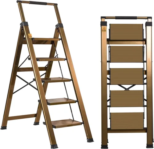 Miniatura 8 de XinSunho Escalera de 3 escalones, empuñadura retráctil plegable con pedal ancho antideslizante, 3 escalones de aluminio, escalera de seguridad
