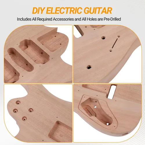 Miniatura 4 de Ktaxon Kit de guitarra DIY con cuerpo de caoba, kit de guitarra eléctrica de 6 cuerdas con cuello de arce y diseño clásico, fácil instalación