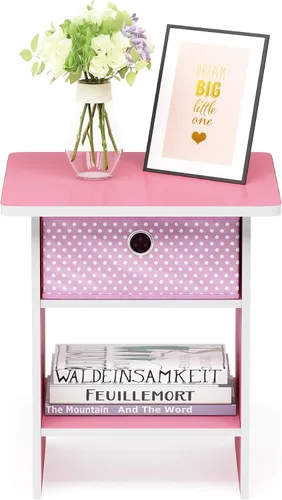 Miniatura 4 de Furinno - Colección Dario - Mesa auxiliar / mesita de arrime / mesita de noche / mesita de luz con cajón, color rosa/rosa claro, paquete de 1