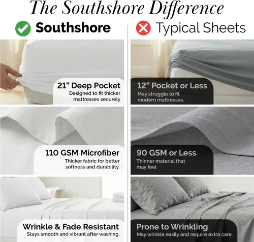 Miniatura 289 de Southshore Fine Living, Inc. Juego de 7 piezas de sábanas King divididas para cama ajustable, juego de sábanas King divididas con bolsillo de 21