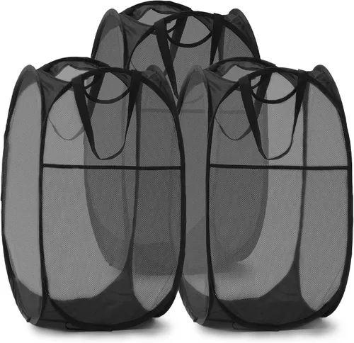 Miniatura 27 de TECHMILLY Cesta plegable de malla para la ropa sucia con asas resistentes y bolsillo lateral, cestas plegables portátiles para ropa para dormitorio