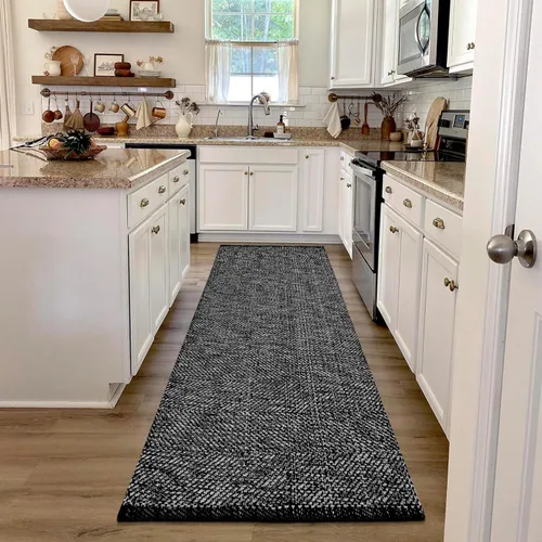 Miniatura 37 de LEEVAN - Alfombras lavables para cocina de 3 x 5 pies, alfombra de color crema para dormitorio, alfombra de algodón tejida para entrada, alfombra