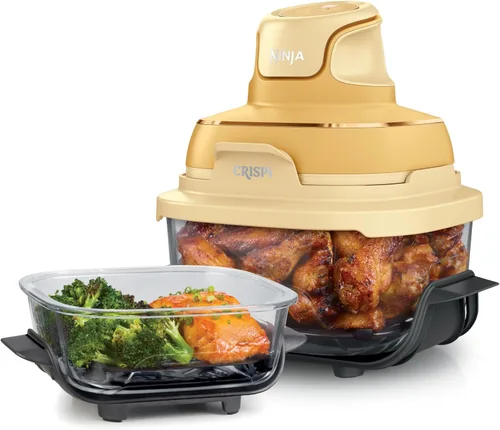 Ninja | Freidora de aire | Sistema de cocina portátil 4 en 1 Crispi | Envases de vidrio de 4QT y 6 tazas, platos para crujientes y tapas de Ginger