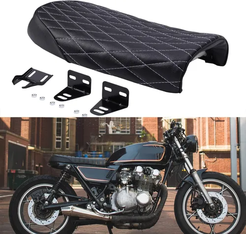 Miniatura 9 de Asiento plano retro de rombo negro vintage para motocicleta Cafe Racer para KZ400 KZ550 K750 Z650 W650 CB100 CB125 CB175 CB200 CB350 CL200 CL350
