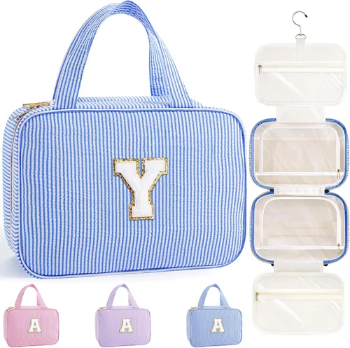 Miniatura 35 de TOPEAST Neceser colgante de viaje, bolsa de aseo personalizada con inicial, regalos de cumpleaños para mamá, hija, hermana, amigas, artículos Púrpura
