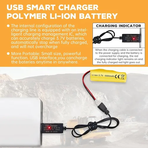 Miniatura 3 de 2 unids 3.7 V 1000 mAh batería de litio y 2 unids cargador USB para SYMA Q9 H126 H131 H118 RH701 Control remoto juguete de alta velocidad barco