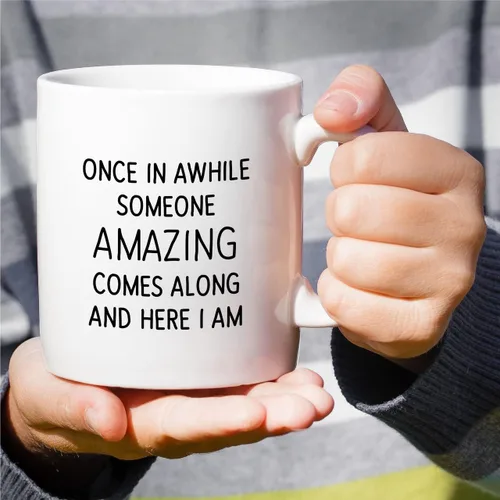 Miniatura 4 de Retreez - Taza divertida con texto en inglés "Once in A While Someone Amazing Comes Along", 325 ml, tazas de café de cerámica, regalos de cumpleaños