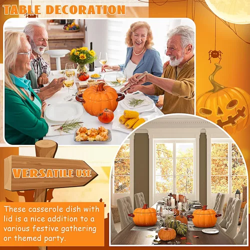 Miniatura 6 de Uiifan 2 cuencos de calabaza de cerámica para cocinar Acción de Gracias, cacerola de 17 onzas, plato de sopa naranja, lindo recipiente seguro
