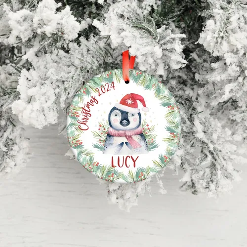 Miniatura 5 de Adorno de Navidad personalizado para niños con nombre y fecha, 6 diseños, metal personalizado de 3 pulgadas, aluminio, adorno de Navidad redondo