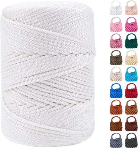 Miniatura 25 de Cordón de macramé de poliéster de 0.118 in x 185 yardas, cordón trenzado de macramé, bolsa de ganchillo, hilo de poliéster para ganchillo, bolsa