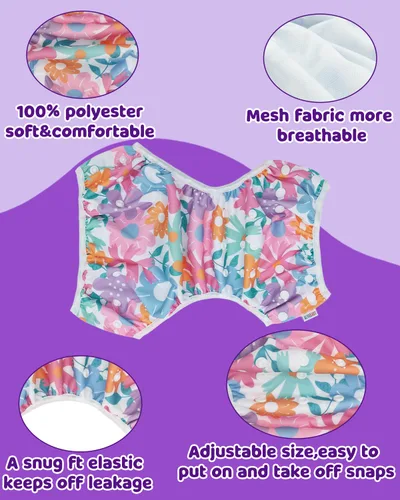 Miniatura 45 de Alva, Pañales de bebé para nadar, paquete de 2 unidades, talle único, reutilizable, lavable y ajustable de 0 a 36 meses. Tamaño de 10 a 40 lbs