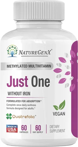 NatureGenX Just One Daily - Multivitamínico metilado – 60 cápsulas de metilo B12 puro, suplemento de apoyo de metilfolato MTHFR, vitaminas metiladas