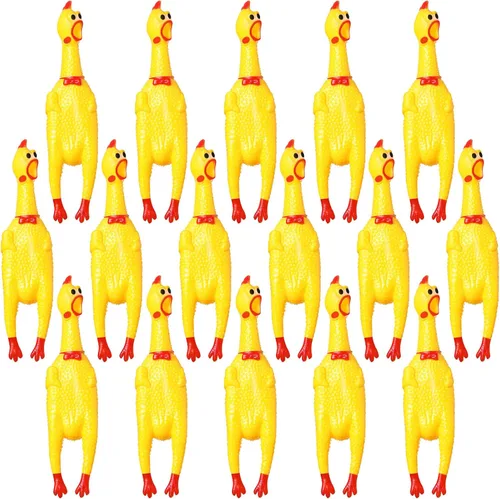 Miniatura 7 de Sratte Paquete de 16 juguetes de pollo chirriantes a granel, juguetes grandes de goma de pollo chirriante para mascotas, regalos para masticar