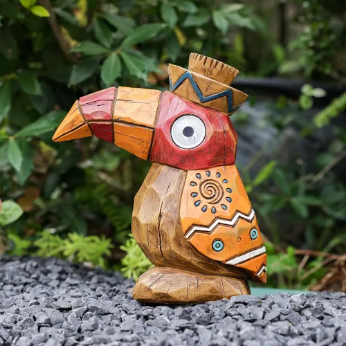 Miniatura 9 de Estatua Solar Tiki - Pájaro Carpintero de Madera - Jardín Hawaiano - Luz Solar para Exteriores, Esculturas y Estatuas de Jardín, Poste Tótem