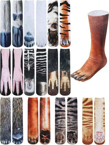10 pares de calcetines de pata de animal de Navidad, novedosos calcetines impresos en 3D, calcetines de pies de animales para mujeres, hombres,