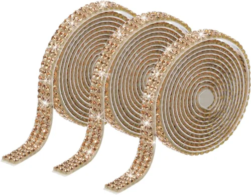Miniatura 62 de MECCANIXITY 3 rollos de cinta de diamantes de imitación autoadhesiva de 3 yardas y 0.315 in para proyectos de artes y manualidades, pasteles de Beige
