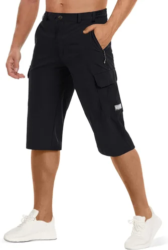 TACVASEN Pantalones cortos tipo cargo de senderismo de secado rápido para hombre, 5 bolsillos, 34, debajo de la rodilla, pantalones capri