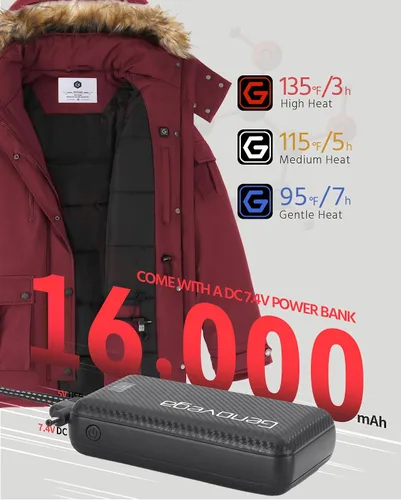 Miniatura 3 de Chaqueta térmica de grafeno para mujer con batería 16000mAh 7.4V impermeable y resistente al viento