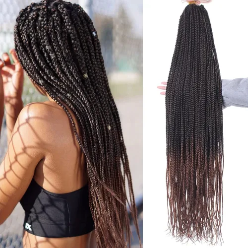 Miniatura 56 de XTREND 10 Pulgadas 6 Paquetes Trenzas de Caja de Ganchillo Cabello Pre-anudado Sin Nudos Bobo Trenzas de Caja 3X Extensiones de Cabello Trenzado 1b#