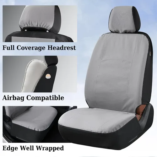Miniatura 8 de Coverado Fundas de Asiento de Automóvil Delanteras, Fundas de Asiento Universales de Lona para Automóviles, Paquete de 2 Cojines de Asiento de Gris
