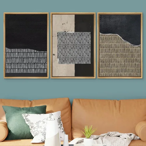 Miniatura 640 de SIGNWIN Lienzo enmarcado para pared, arte con pinceladas de flujo neutro en tonos beige abstractos, ilustraciones, arte moderno, decorativo