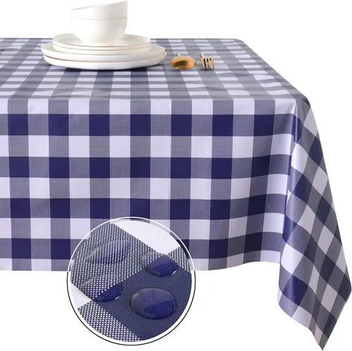 Miniatura 32 de Obstal Mantel 100% impermeable de PVC, mantel rectangular de vinilo a prueba de aceite y derrames, cubierta de mesa lavable para uso en exteriores e