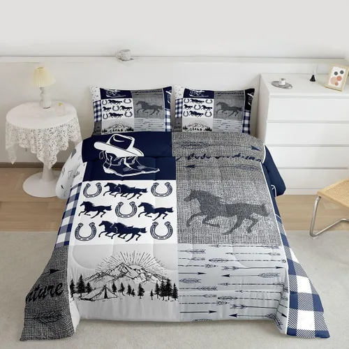 Miniatura 138 de Juego de edredón de oso y ciervo, tamaño individual, ropa de cama de animales salvajes de caza, colcha rústica de cabaña, casa de campo, cuadros