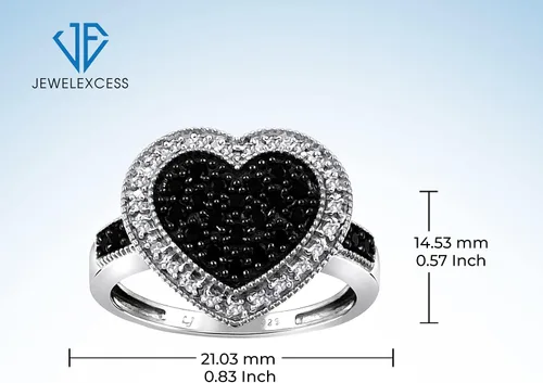 Miniatura 5 de JEWELEXCESS Anillo de plata de ley con diamantes blancos y negros de 12 quilate