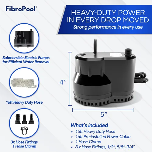 Miniatura 6 de FibroPRO bomba eléctrica de drenaje para cobertor de invierno para alberca (600 GPH)