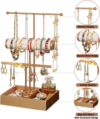 Miniatura 3 de Organizador de joyas de 3 niveles para colgar, organizador de joyas para aretes, collares, pulseras, anillos, perfumes, caja organizadora