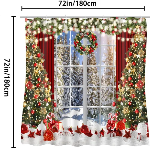 Miniatura 3 de Cortina de ducha de Navidad con ventana, cortinas de escena para baño, decoración de invierno, árbol de Navidad brillante, bañeras de baño, cortinas