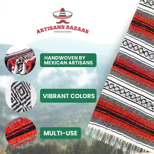 Miniatura 27 de Artisans Bazaar Poncho tradicional mexicano de Baja para hombres y mujeres, auténtico sarape de Gaban, manta de vaquero Pancho Jorongo