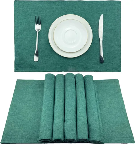 Miniatura 27 de Weabetfu Juego de 4 manteles individuales de tela resistentes al calor, manteles individuales de algodón y lino, lavables a máquina, manteles
