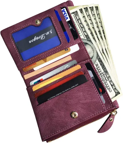 Miniatura 4 de AOXONEL Cartera pequeña de cuero plegable Rfid para mujer, con cremallera, bolsillo para tarjeta de identificación, delgada, compacta y delgada